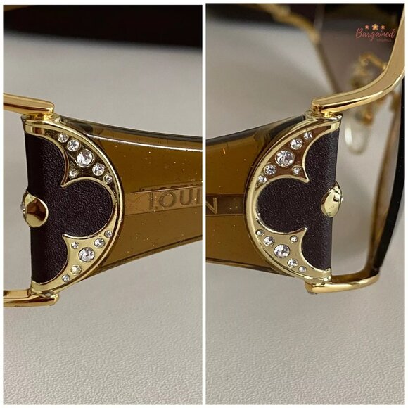 Auth LOUIS VUITTON Brown Gold Speckling Metal Frame Oversized Lens Sunglasses - Picture 2 of 12